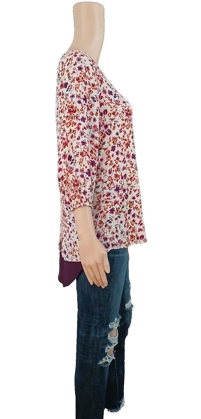 Moa Moa Women's XS High Low Casual Floral 3/4 Sleeve Tunic Workwear Dress Blouse